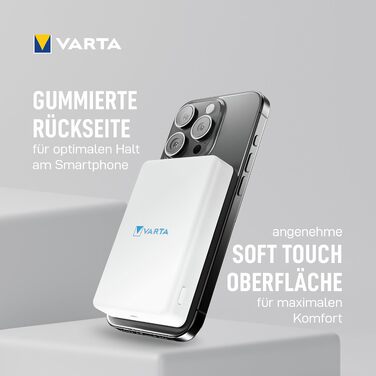 Повербанк VARTA Power Bank Energy 10000 mAh, 20W, USB-C та USB-A, Li-Polymer, з функцією Pass-Through, для 3 пристроїв, LED-індикація, білий