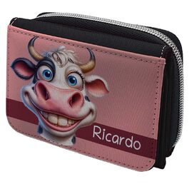Wallet with name design (black, witty cow)