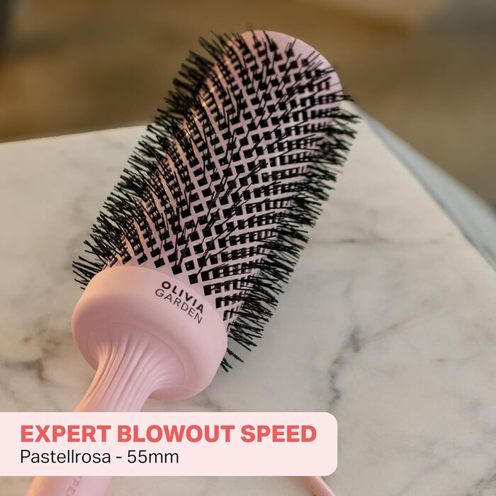 Кругла щітка Olivia Garden Expert Blowout Speed з керамічним покриттям, для швидкої сушки волосся, білий та сірий (55, пастелевий рожевий)