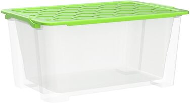 Rotho Evo Safe Keeping Storage Boxes with Lid, Plastic, Turquoise/Transparent (3-Piece Set of 44L Storage Boxes with Lid)