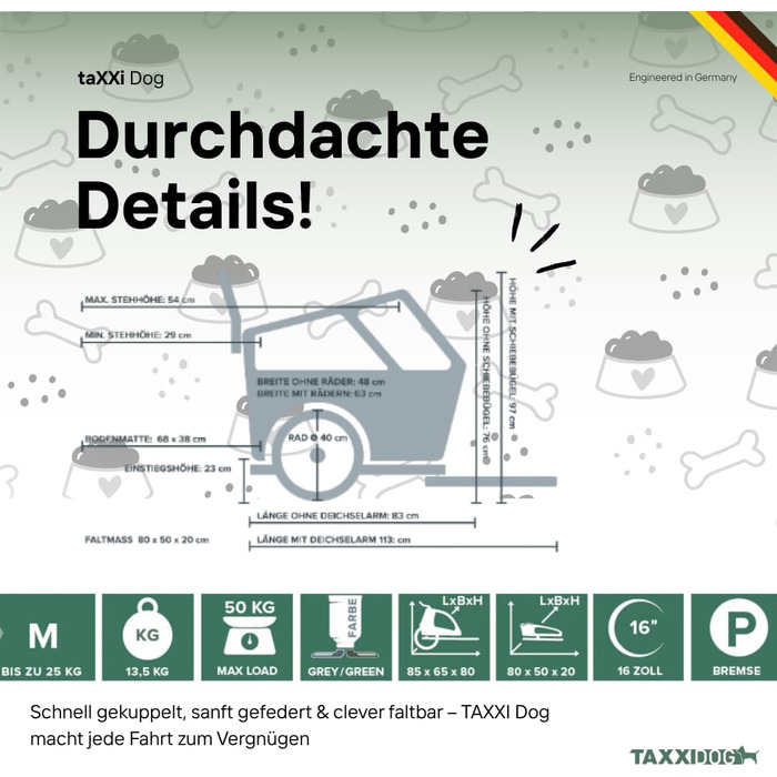 Фahrradanhänger TAXXI Dog M для собак до 40 кг - стабільний, з двома входами, сіткою, відбивачами, з'єднувачем, складаний, водостійкий