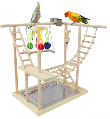 Bird Playground, parakeet toys, bird play stand, bird gym, bird accessories, climbing frame ladder, running cage with feeder cups, tray, swing for budgies, canaries, parakeets, and other birds (#6)