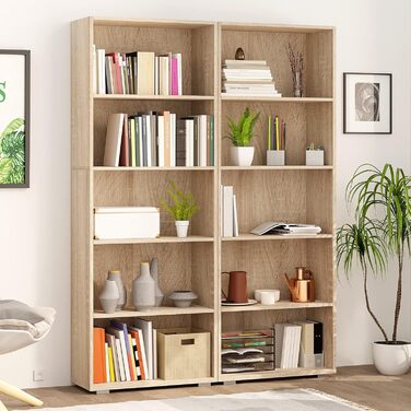 Книжкова шафа Casaria Vela 5 полиць 190x60x28 см, регульовані полиці, відкрита, дуб, для офісу та вітальні