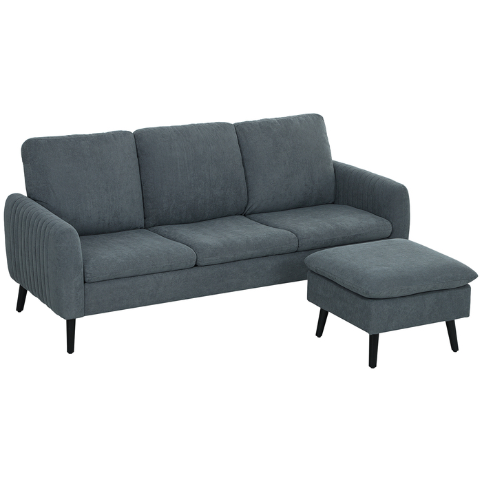 HOMCOM Corner Sofa Bed with Ottoman, 3 Throw Pillows, L-Shaped Corner Sofa for Living Room, Bedroom 196 x 140 x 88 cm Grey | Aosom