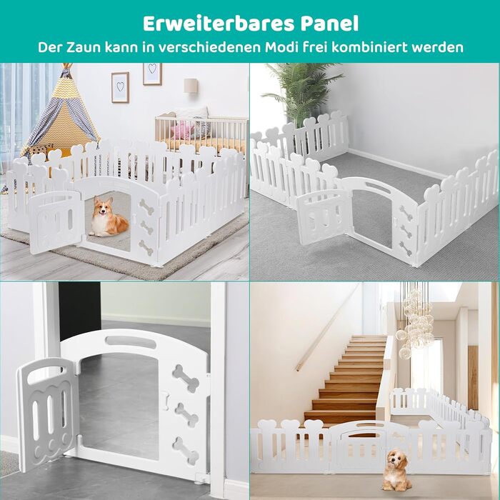 Льох для цуценят MAMIZO 60 см, огорожа для собак з пластикових панелей, портативна сітка для собак, загородження для собак з воротами, включає присоски та ґрунтові анкери, вольєр для собак для дому та вулиці (7+1, білий)