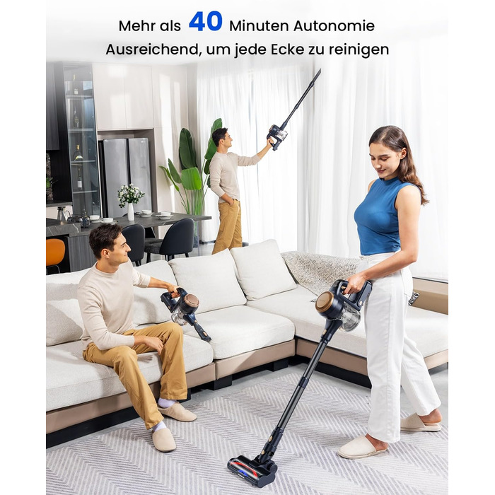 Proscenic P11 Lite 38kPa/400W Cordless Vacuum Cleaner - Lightweight, 40-Minute Replaceable Battery, LED Display, Pet-Friendly, Suitable for Carpets/Hard Floors, Black-Gold