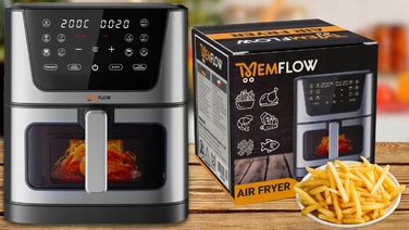 Аерофритюрниця MEMFLOW 8л, 1800 Вт, 14 програм, сенсорне керування, срібляста