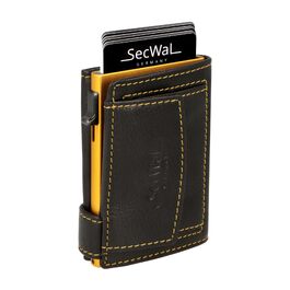 Шкіряний гаманець-картхолдер SecWal з монетницею та RFID-захистом, жовто-чорний, Made in Germany