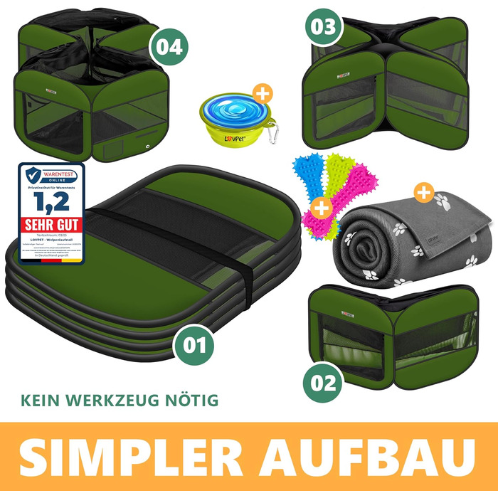 LOVPET® Foldable Pet Playpen - Indoor/Outdoor Dog & Cat Enclosure with Bowl & Fleece Blanket - Oxford Fabric Pop-Up System
