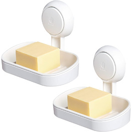 Тримач для мила LEVERLOC з піддоном, MAX 3 кг, настінний, без свердління, з присосками, для ванної кімнати та кухні, білий (2 шт.)