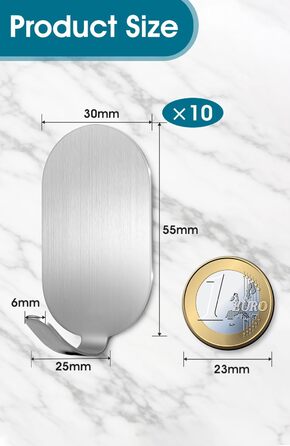 Крючки самоклеючі, 10 шт. з нержавіючої сталі 304, без свердління, для ванної, кухні та вітальні
