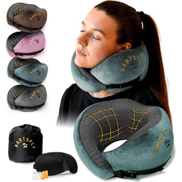 Подушка для шиї Memory Foam - для подорожей, авто та літака, ергономічна, проти болю в шиї, комфортна для сну, для тривалих перельотів, можна прати (Блакитна)