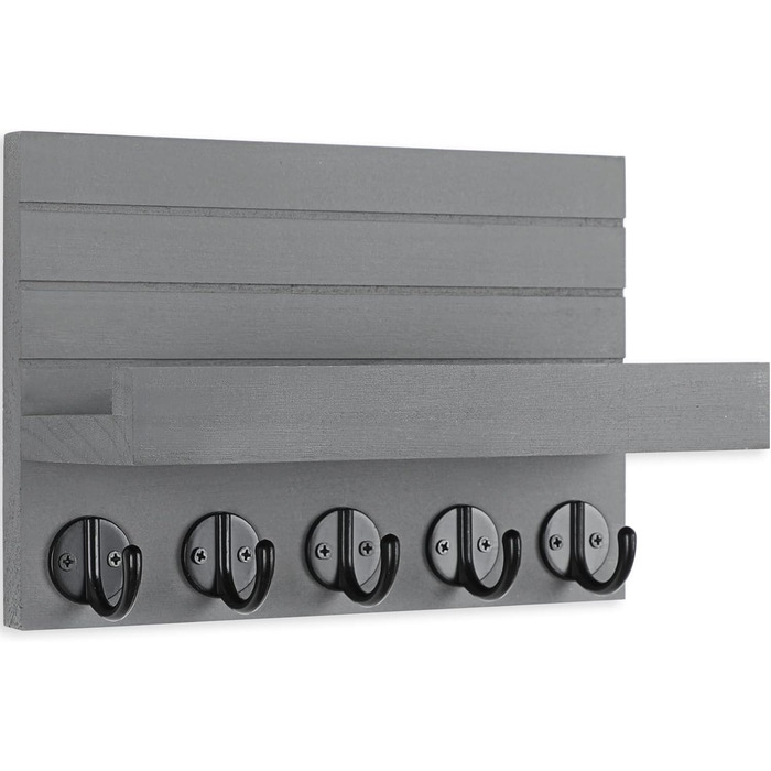 Lwenki Wall Key Holder, Decorative Key and Mail Holder with Shelf has large key hooks for bags, coats – Paulownia wood key hanger with mounting accessories (24.6 cm W x 17.7