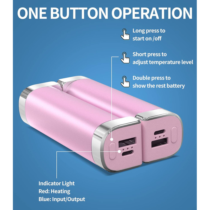 Електричні грілки для рук 5000mAh (2 шт.) - багаторазові, для дітей та дорослих, для активного відпочинку, рожеві