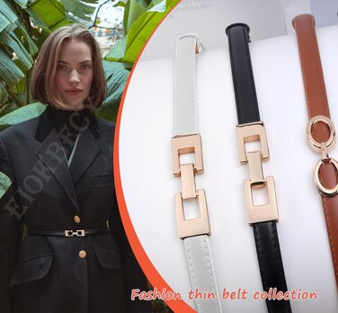 Жіночі шкіряні ремені (2 шт.) - тонкі, з золотою пряжкою для суконь та пальто (чорний+білий)