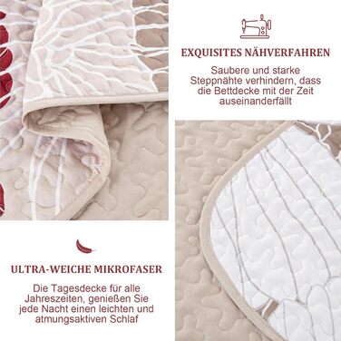 Tagesdecke WONGS BEDDING 220x240 см з квітами, бургунді. М'яка літня ковдра з мікрофібри для двоспального ліжка, комплект з 2 наволочками 48x75 см