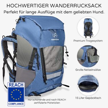 Трекінговий рюкзак Hunderrucksack до 12 кг, розмір M, блакитний колір - преміум рюкзак для піших прогулянок з регульованою спинкою та багажним відділенням