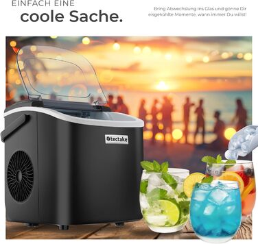 Машина для приготування льоду tectake® - швидке та зручне приготування льоду для дому та бару, чорний колір, 1,2 л, 12 кг/24 год, 2 розміри кубиків льоду, самоочищення, з лопаткою