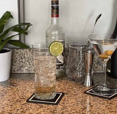Highball & Chaser Coasters | 6-Piece Coaster Set | Square Absorbent Coasters for Drinks | Stylish Design Ideal for Home Decor or Bars