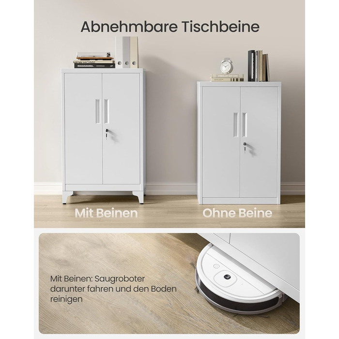 SONGMICS File Cabinet, Multi-Purpose Cabinet, Office Cabinet with 2 Doors, Lockable Cabinet, Steel Storage Cabinet, for Study Room, Living Room, Matte White OMC012W01 (60B cm, Matte Grey)