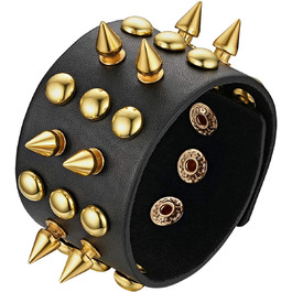 Чоловічий широкий браслет з натуральної шкіри JewelryWe Punk Rock з заклепками, регульований, чорний/коричневий