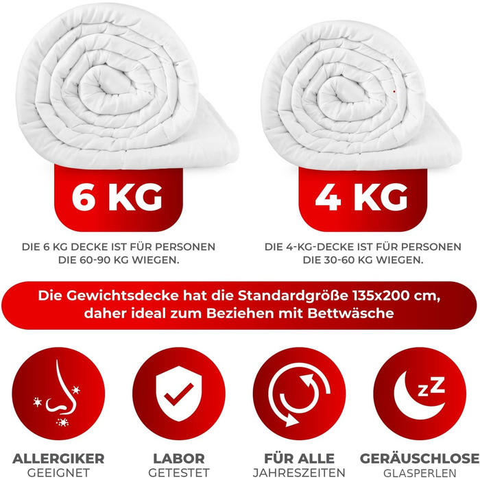 Обтяжуюча ковдра STERNKIND 135x200 см, терапевтична ковдра зі скляними кульками (4 кг) для дорослих, для релаксації та покращення сну