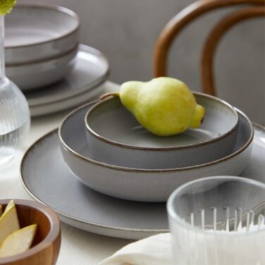 Набір посуду Kutahya Porselen (12 предметів) для 4 осіб – Сучасний порцеляновий сервіз Pearl Grey – Тарілки, супові тарілки та миски – Підходить для миття в посудомийній машині