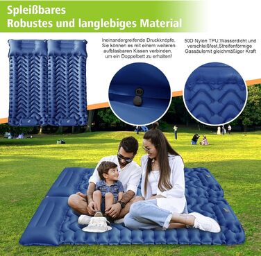 Каремат туристичний самонадувний Cunbayi з інтегрованими подушками та насосом для кемпінгу, пікніків, відпочинку на природі. Кольори: блакитний