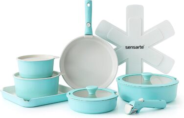 SENSARTE 17-Piece White Nonstick Cookware Set - Induction, Dishwasher & Oven Safe