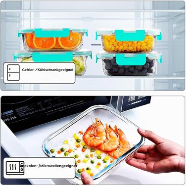 Набір скляних контейнерів для зберігання продуктів Verones, 10 шт., герметичні, зелені, для холодильника та морозилки, можна мити в посудомийній машині