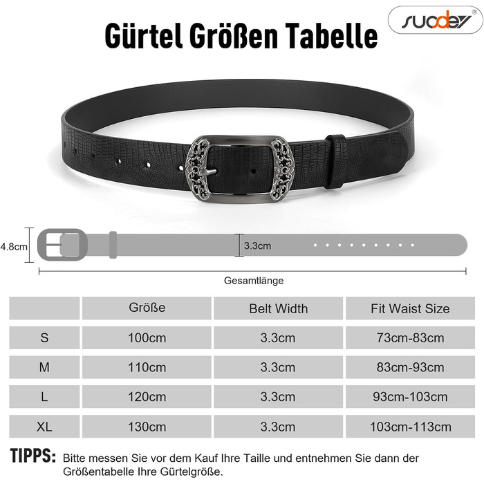 Жіночий шкіряний ремінь Suosdey, класичний чорний з квітковим пряжкою, для джинсів, суконь, модний аксесуар (колір: рудий коричневий, довжина 120 см, розмір: 93-103 см)