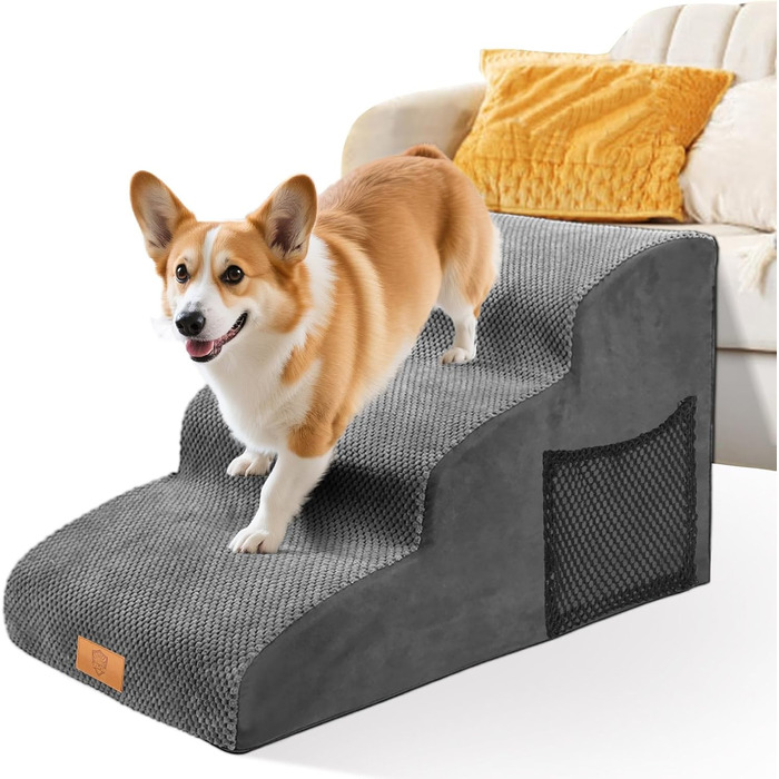 Східці для собак Masthome: 4 сходинки, знімний та пральний чохол, протиковзкі, для ліжка/софи (сірий)
