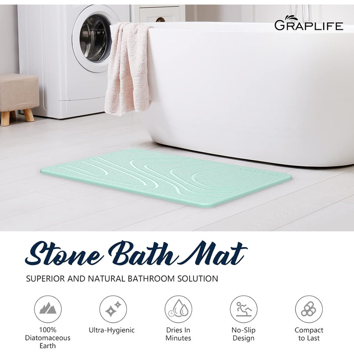 Килимок для ванни та душу Graplife, 2 шт., 60x39 см, зелений, супер поглинаючий, антиковзкий, швидковисихаючий