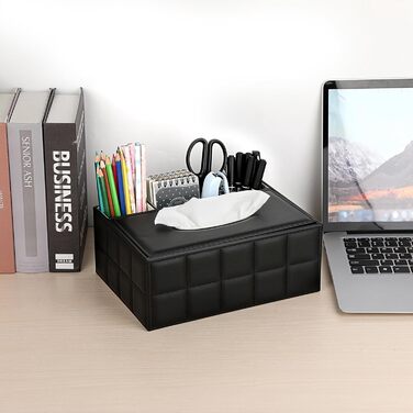 Скріпка для серветок з PU-шкіри, прямокутна, органайзер для столу з 3 відділеннями, для пультів дистанційного керування (чорний)
