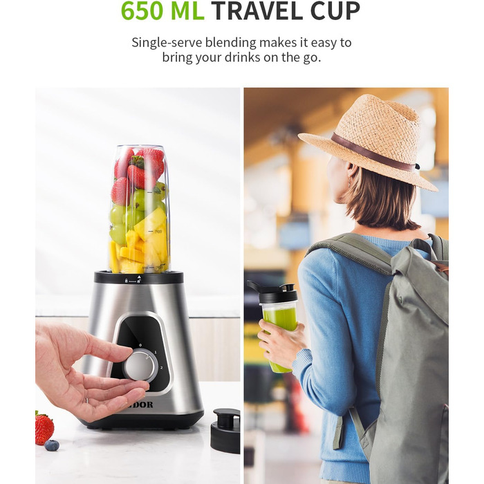 GDOR Standміксер 1200W з 1,5л скляною колбою та 650мл стаканчиком для напоїв. 3 швидкості, для смузі, шейків, соусів. Професійний міксер GDOR