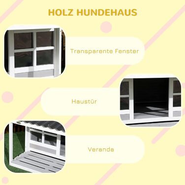 Будинок для собак PawHut з дашком, для середніх та великих собак, вуличний, з вікном, з соснового дерева, 126 x 118 x 105 см