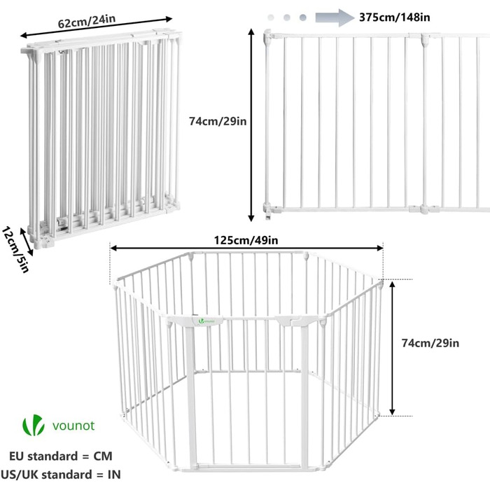 Захисна сітка для каміну Vounot, 375 см, з дверцятами, 6 елементів, металева, для дітей, чорна