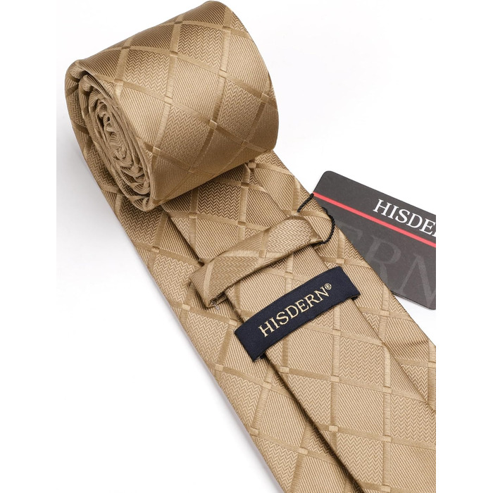 HISDERN Комплект краватки та нагрудного хустинки в клітинку для чоловіків (світло-коричневий)