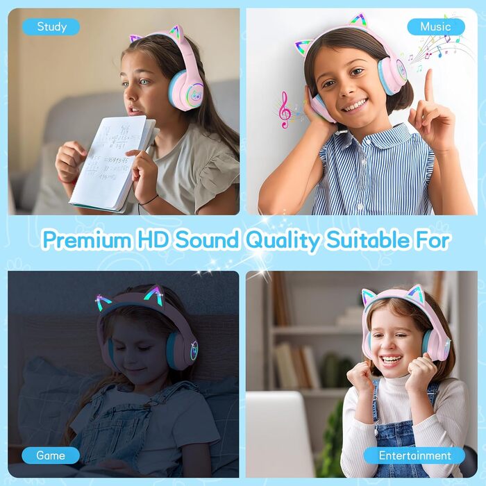 Дитячі навушники LOBKIN бездротові Bluetooth з сумкою, складні, регульовані, Over-Ear, рожево-блакитні - для школи та подорожей