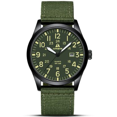 Годинник чоловічий LN LENQIN Military 30M водостійкий кварцовий годинник з датою на ремінці з нейлону, тактичний спортивний годинник для чоловіків (зелено-чорний)