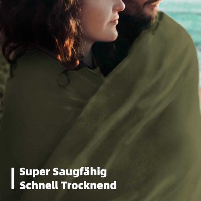 Набір з 3 рушників з мікрофібри: великий (180x80 см) та 2 маленькі (80x40 см). Швидковисихаючі рушники з мікрофібри для спорту, пляжу, ванни та подорожей (армійний зелений)