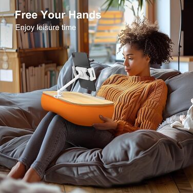 Підставка-подушка Beanbag для планшета та смартфона з регульованим тримачем, універсальний м'який чохол для читання в ліжку та на дивані (4,7–13 дюймів), Сірий/Помаранчевий