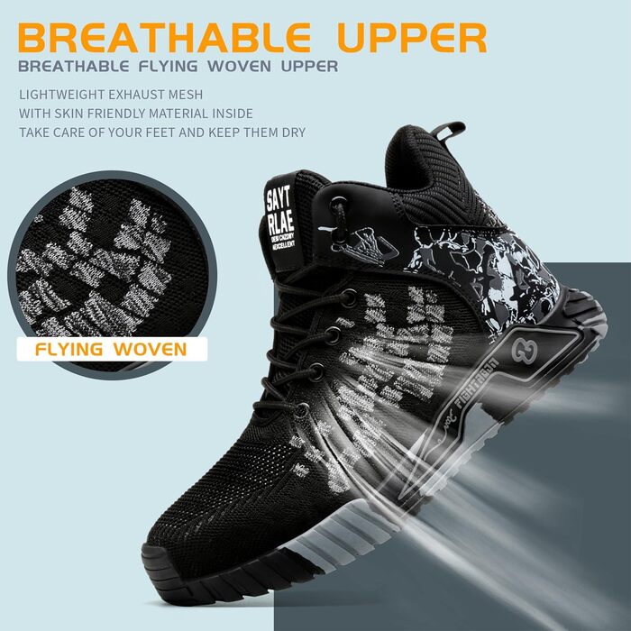 Черевики робочі чоловічі/жіночі, захисні, спортивні, з металевим носком, антиковзаючі, чорні, розміри 37-46 EU