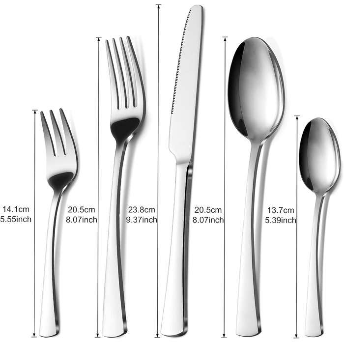 Bestdin Cutlery Set 12 People, 60-Piece Stainless Steel Cutlery Set, Dining Cutlery Set with Knife Fork Spoon, High-Quality Stainless Steel Cutlery, Dishwasher Safe. Silver Polished 60 Piece 60 Piece