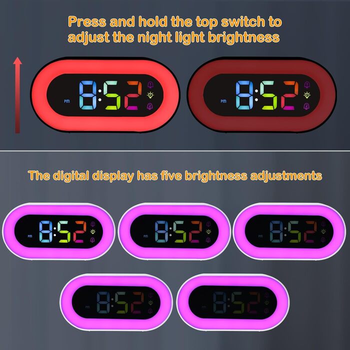 Digital Alarm Clock for Kids, Alarm Clock with Night Light for Girls Boys Teenagers Dual Alarms 18 Ring Tones Snooze Modes 12/24 Hour Format 5 Volume Adjustments