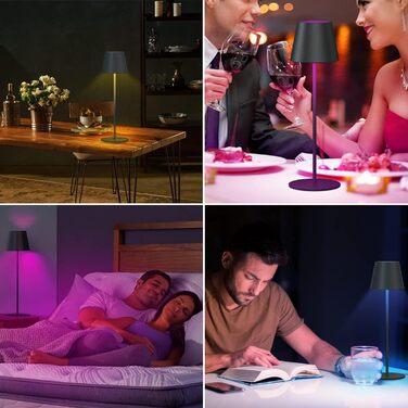 LED настільна лампа MALUX бездротова з диммуванням, 8 кольорів RGB, металева, IP54, для дому та саду, їдальні, спальні, балкону, готелю (сірий, чорний)
