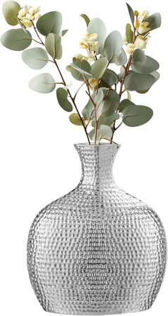 Torre & Tagus Helio Hammered Ceramic Vase - Tall Silver Finish