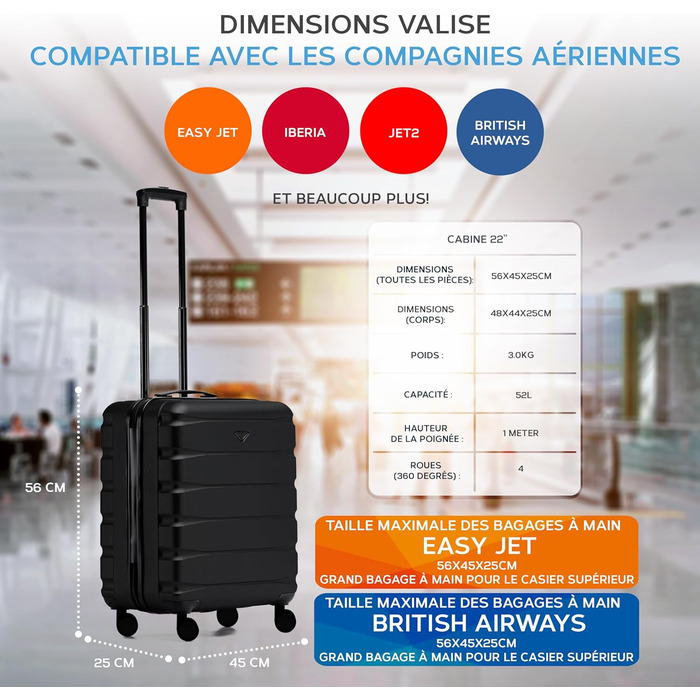 Чохол для багажу Flight Knight: легкий, жорсткий, на 4 колесах, ручна поклажа (56x45x25 см)