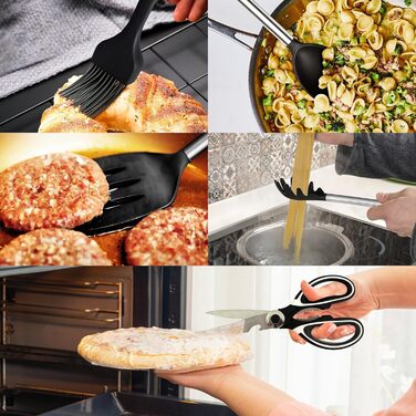 Kitchen Helper Set, 26-Piece Silicone Kitchen Utensils Set, Heat-Resistant Cookware with Utensil Holder, Silicone Spatulas, Cooking Spoons, Anti-Stick Spatulas, BPA Free, Dishwasher Safe, Black