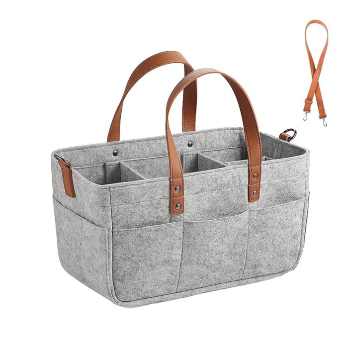 Фетрова сумка-кошик для покупок, 16л з відділеннями, складана сумка-органайзер, міцна сумка для дров, пікніків, покупок, 38x23x18 см (1 шт., сіра)